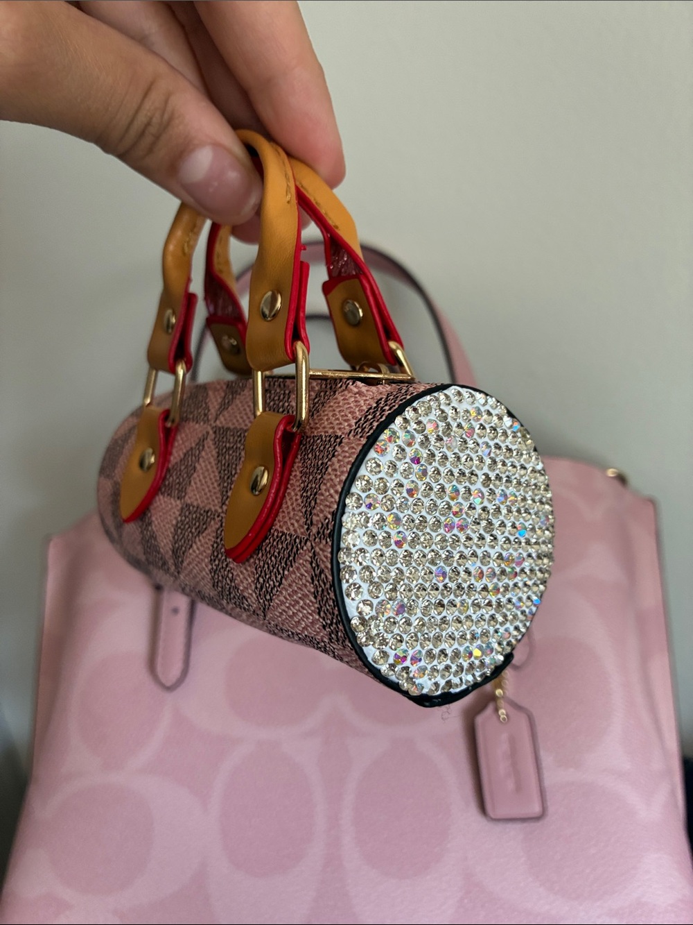 Pink Geometric Mini Handbag Keychain Bag Charm - Picture 4 of 7